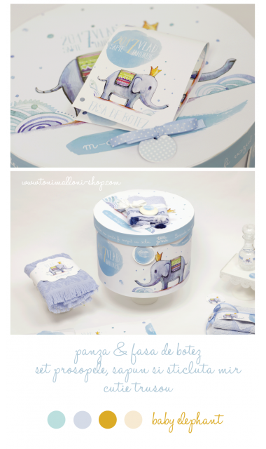 Trusou de botez cu elefanti si broderie pentru baieti, Bebe Elefant 13